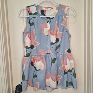 CROSBY by Mollie Burch Floral Sleeveless Top Secret Garden Blue Pink XS